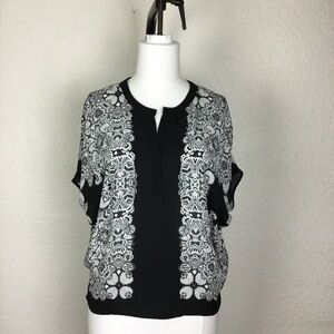 Carmen Womens Blouse Blue/Silver Sz XS Chiffon Sleeveless Floral Tunic